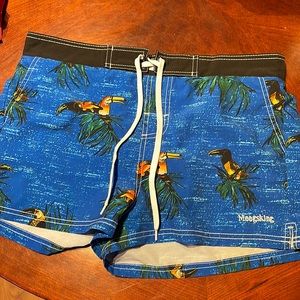 Meegsking Women’s Board Short, X-Large, black and blue with toucans